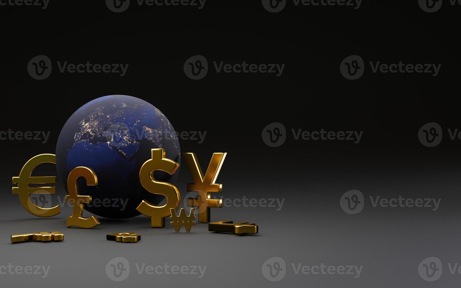 World with international currency sign include dollar euro yen yuan pound sterling for money transfer and trade forex concept ,Element of this image from NASA and 3d render. photo