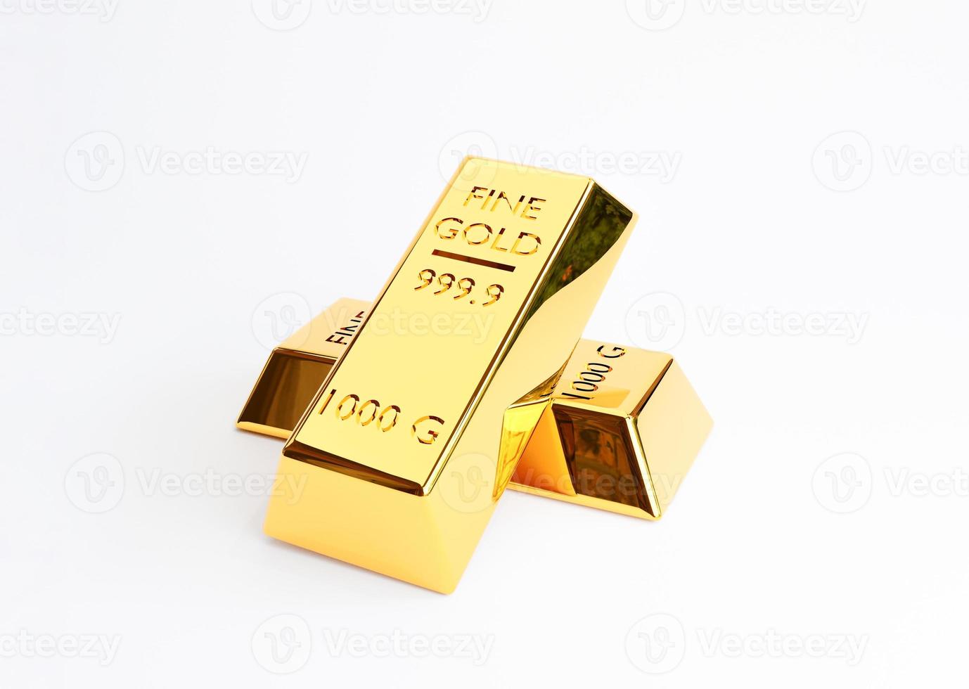 Isolate of gold bar on white background for economy financial concept by 3d render , Gold is a stable asset and the government provides it as a guarantee when printing banknotes. photo