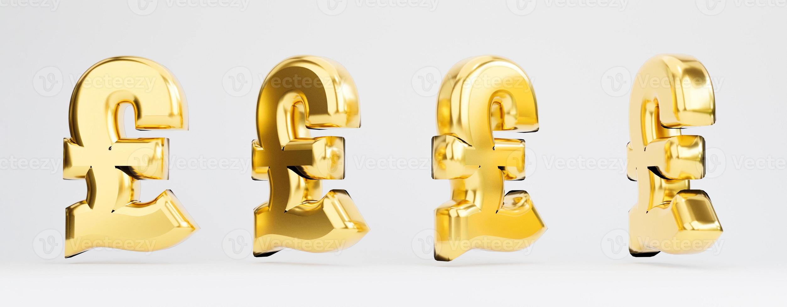 Isolation of golden Pound sign in different view on white background , Pound  is United Kingdom and main currency exchange in the world by 3d render. photo