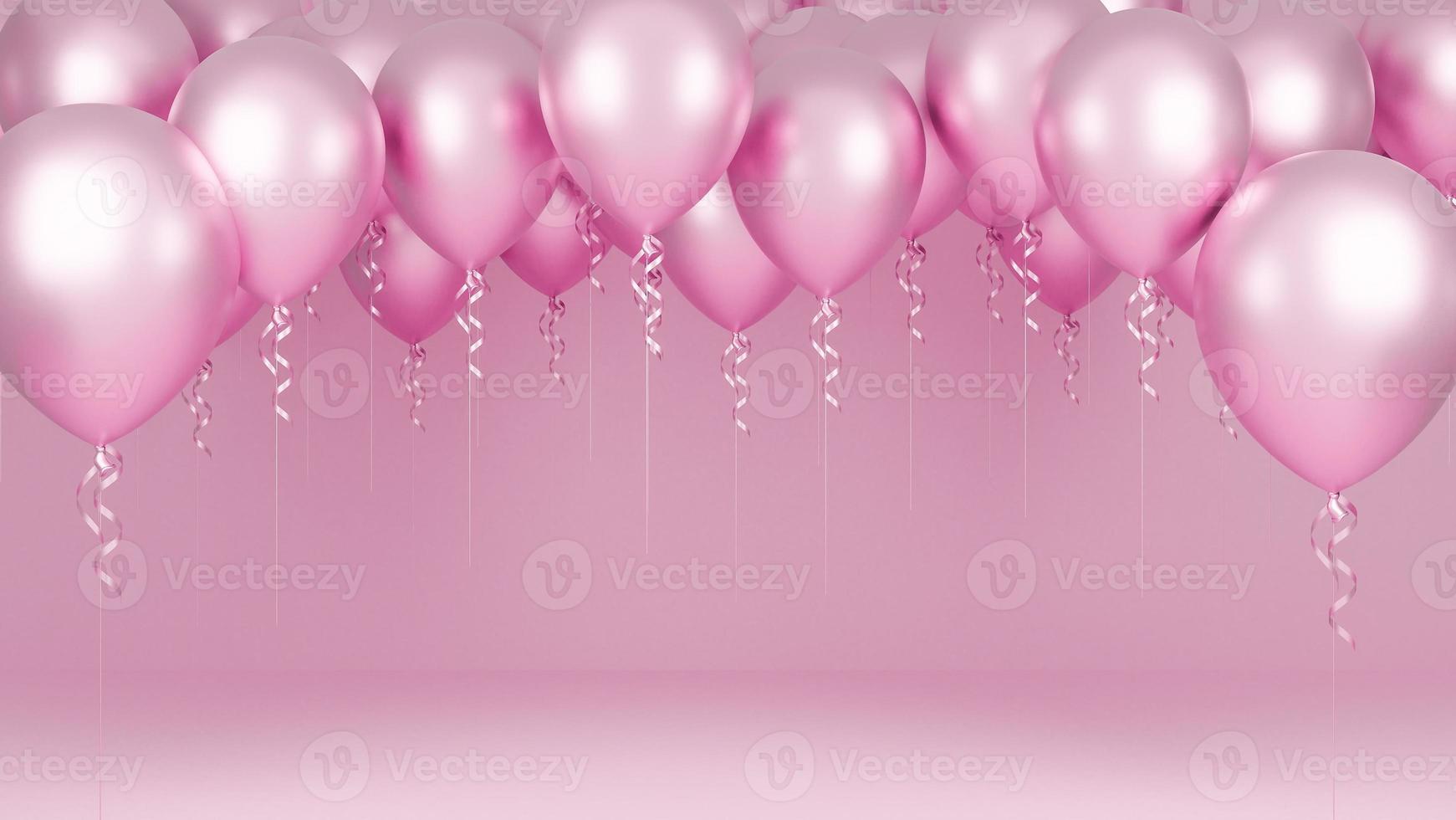Pink balloons floating in pink pastel background.birthday party and new year concept. 3d model and illustration. photo