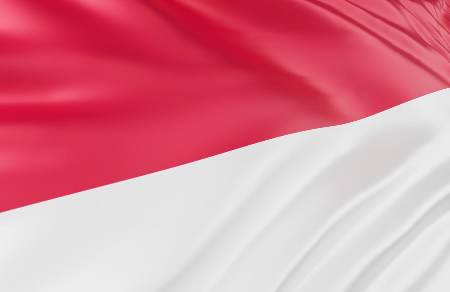 hermosa ola de la bandera de indonesia de cerca en el fondo de la pancarta con espacio de copia, modelo 3d e ilustración. foto