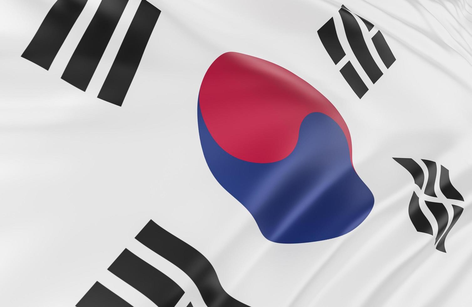 hermosa ola de la bandera de corea del sur de cerca en el fondo de la pancarta con espacio de copia., modelo 3d e ilustración. foto