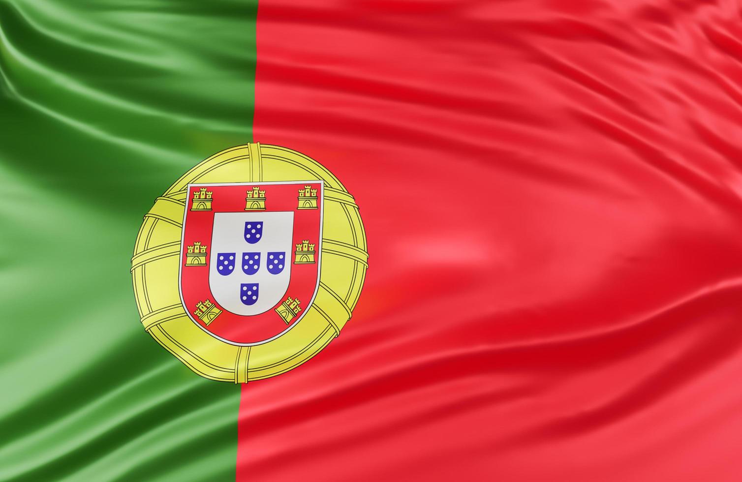 hermosa ola de bandera de portugal de cerca en el fondo de la pancarta con espacio de copia, modelo 3d e ilustración. foto