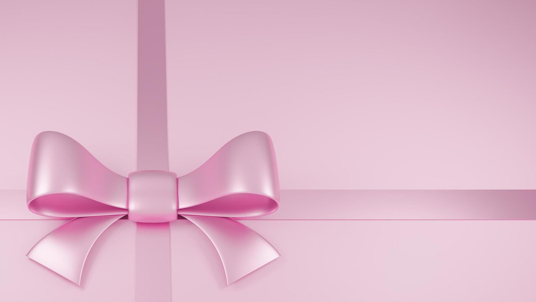 Realistic Pink ribbon and bow on pink pastel background.,3d model and illustration. photo