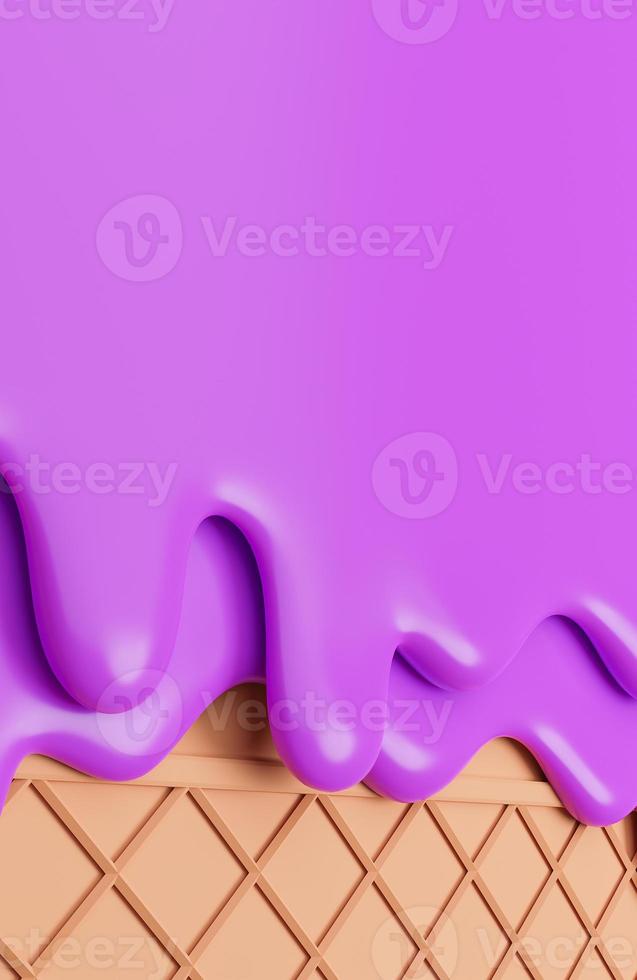 blueberry ice cream Melted on Wafer Background.,3d model and illustration. photo