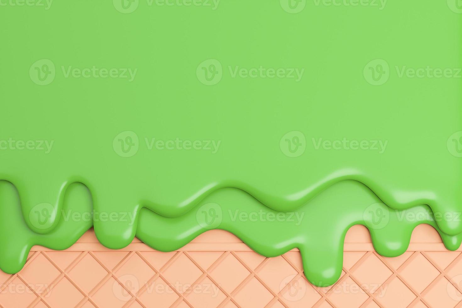 Green tea Ice Cream Melted on Wafer Background.,3d model and illustration. photo