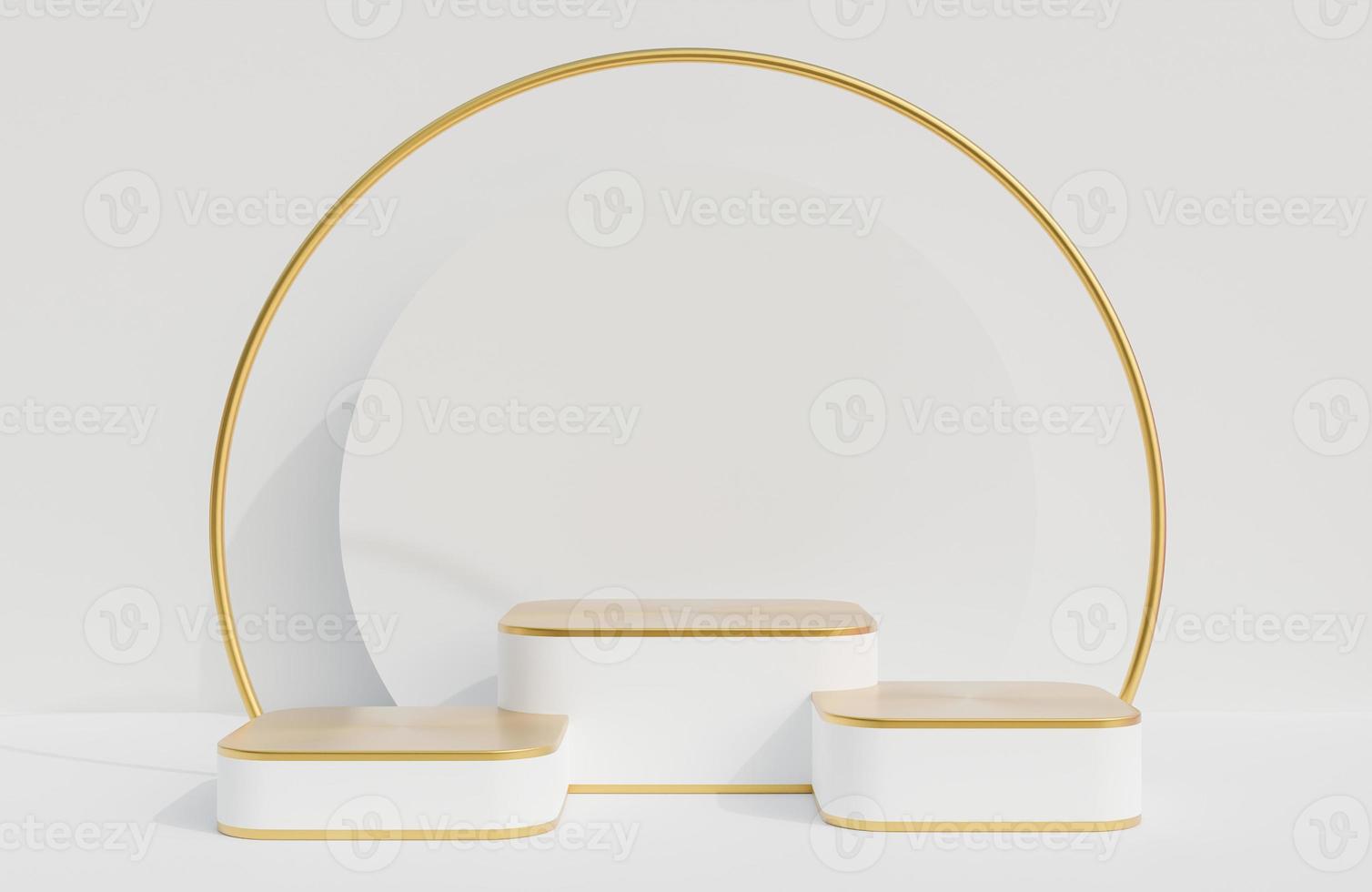 White and Gold podium for product presentation on white wall background luxury style.,3d model and illustration. photo