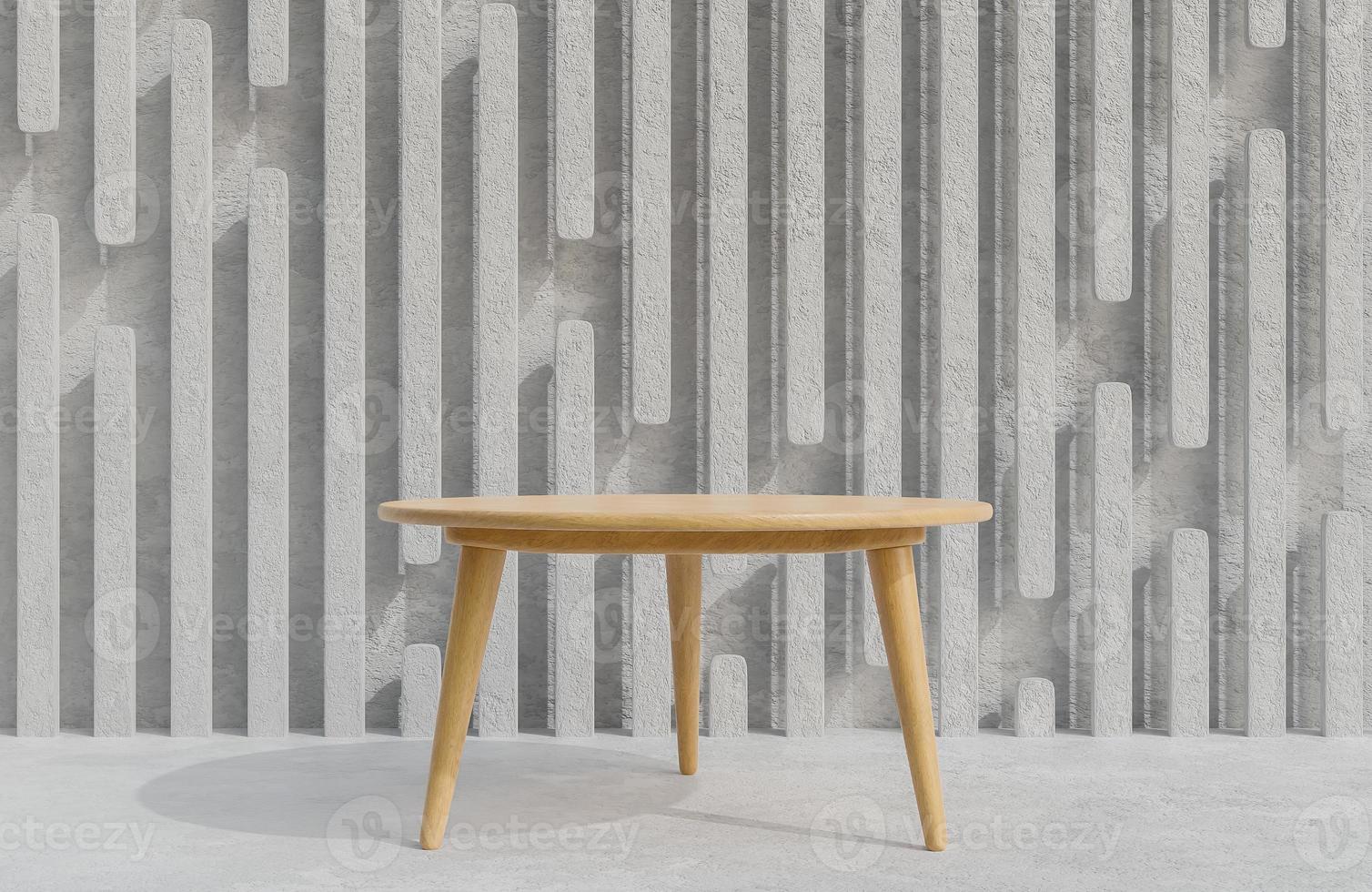 Wooden table podium for product presentation on concrete wall background minimalist style.,3d model and illustration. photo