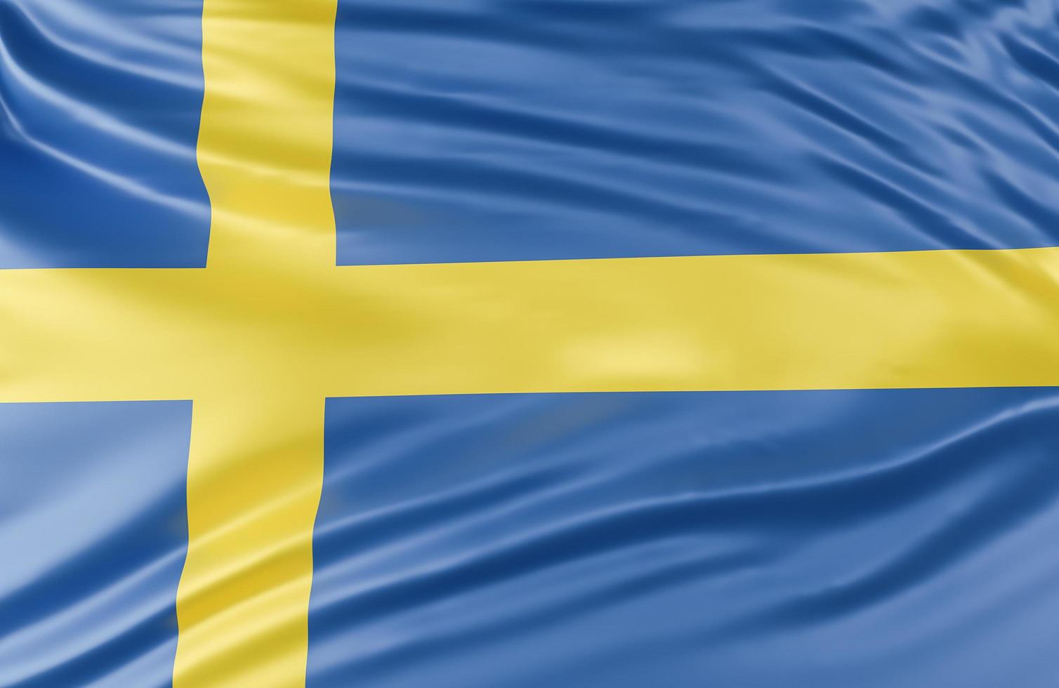 Beautiful Sweden Flag Wave Close Up on banner background with copy space.,3d model and illustration. photo