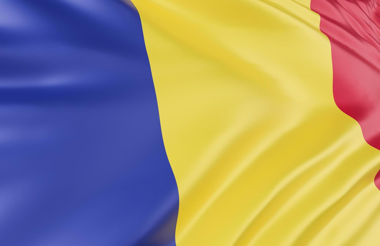 hermosa ola de la bandera de rumania de cerca en el fondo de la pancarta con espacio de copia, modelo 3d e ilustración. foto