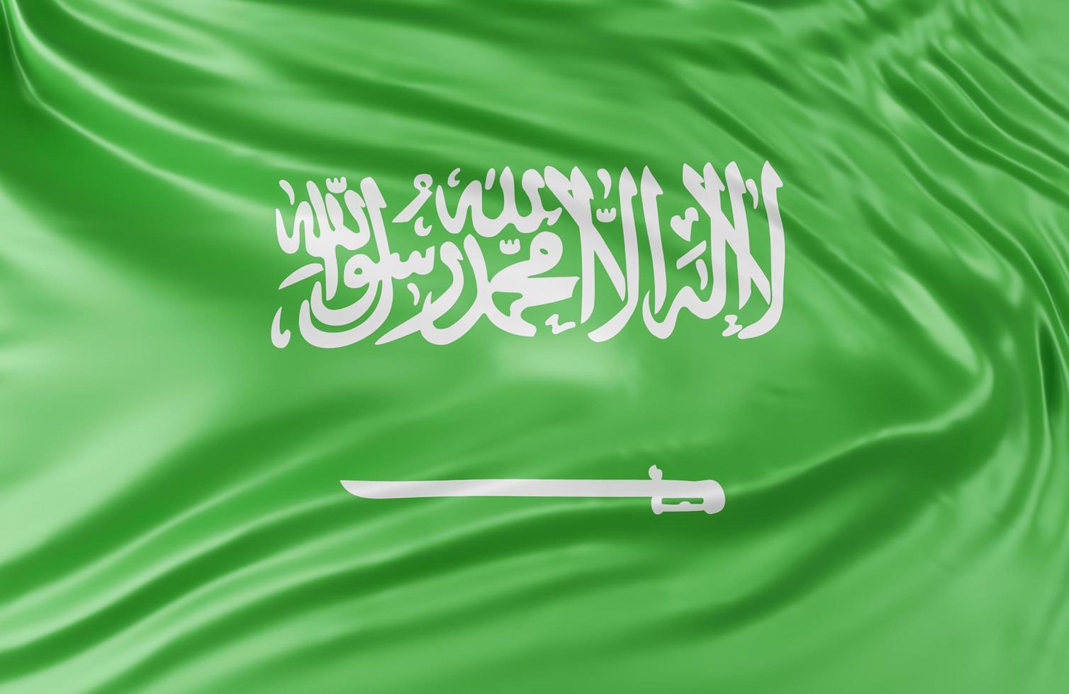 Beautiful Saudi Arabia Flag Wave Close Up on banner background with copy space.,3d model and illustration. photo