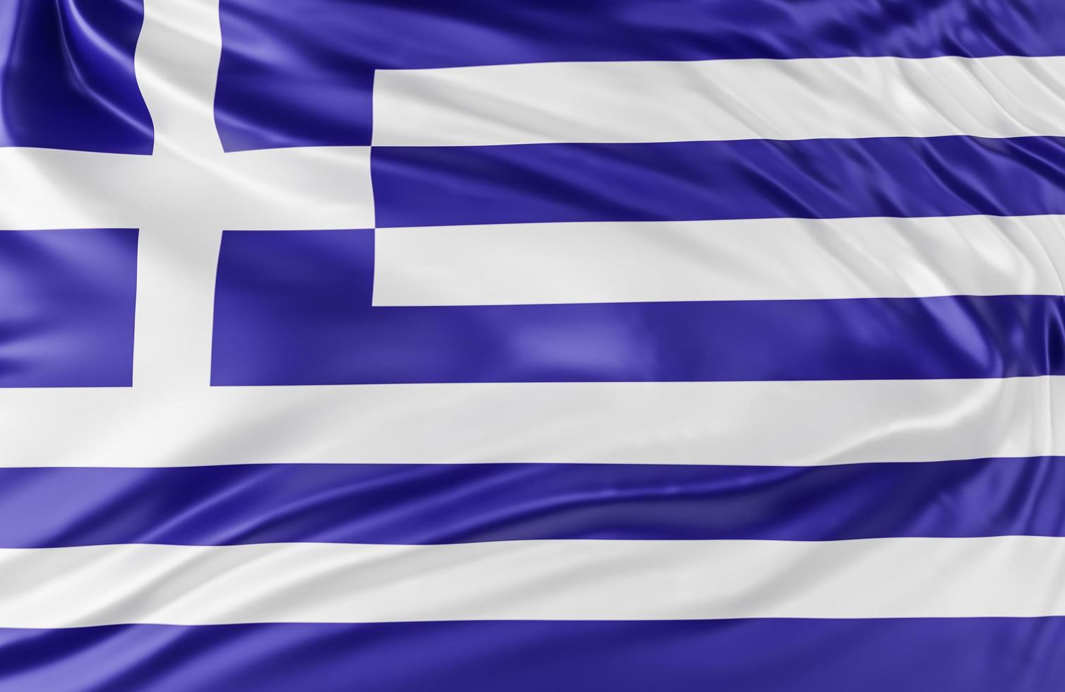 hermosa ola de la bandera de grecia de cerca en el fondo de la pancarta con espacio de copia, modelo 3d e ilustración. foto