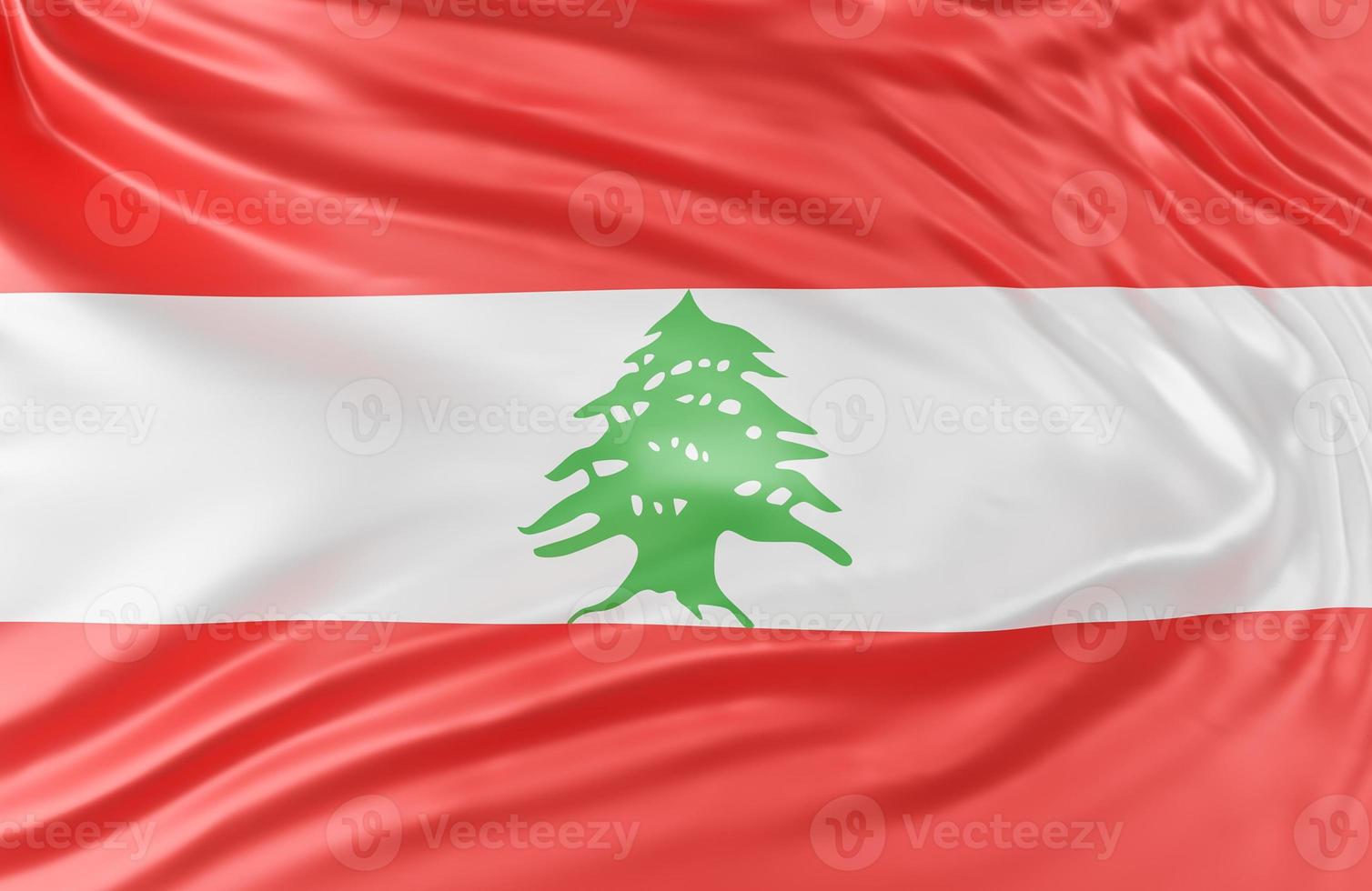 Beautiful Lebanon Flag Wave Close Up on banner background with copy space.,3d model and illustration. photo