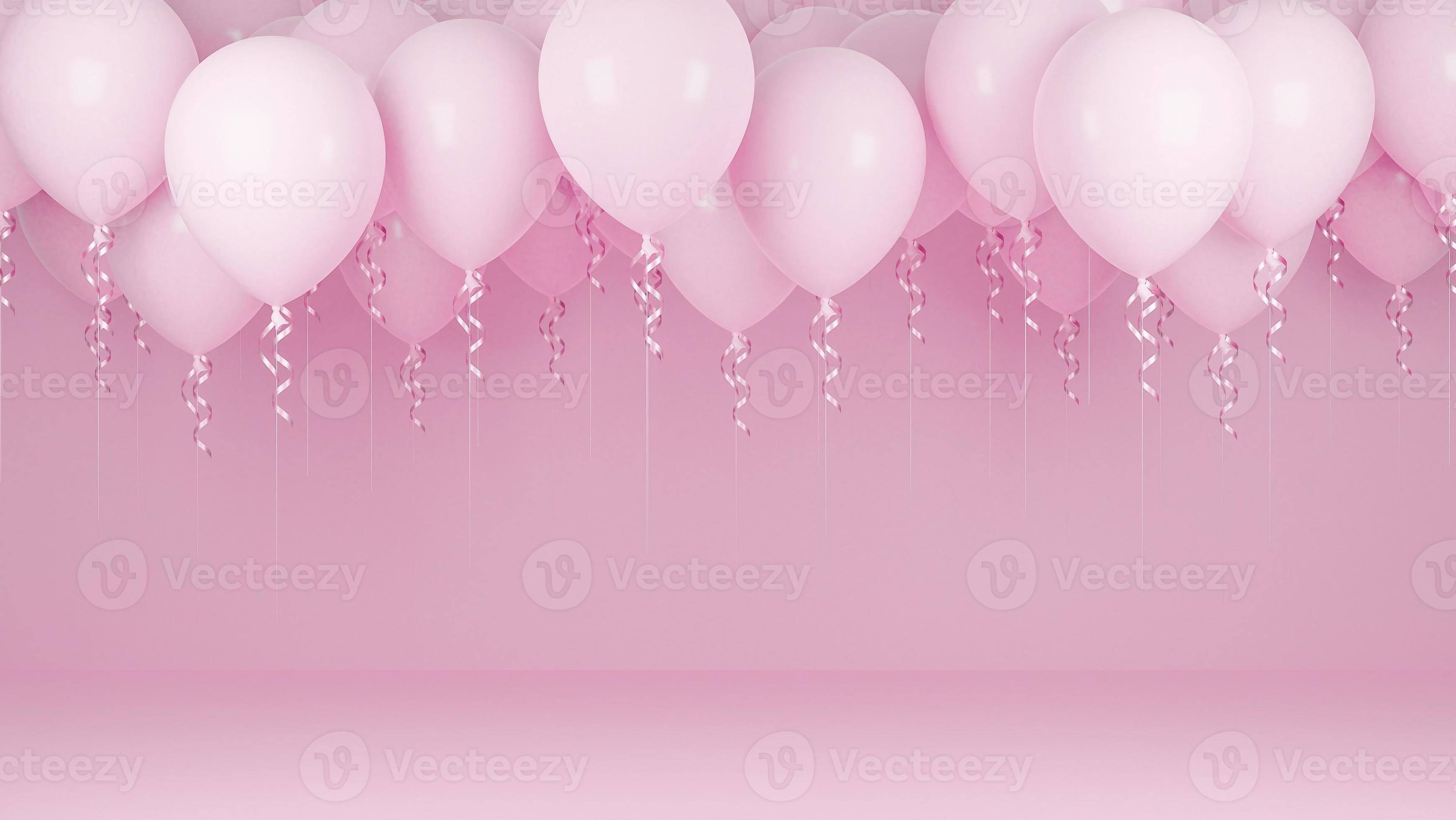 Pink balloons floating in pink pastel background.birthday party and new