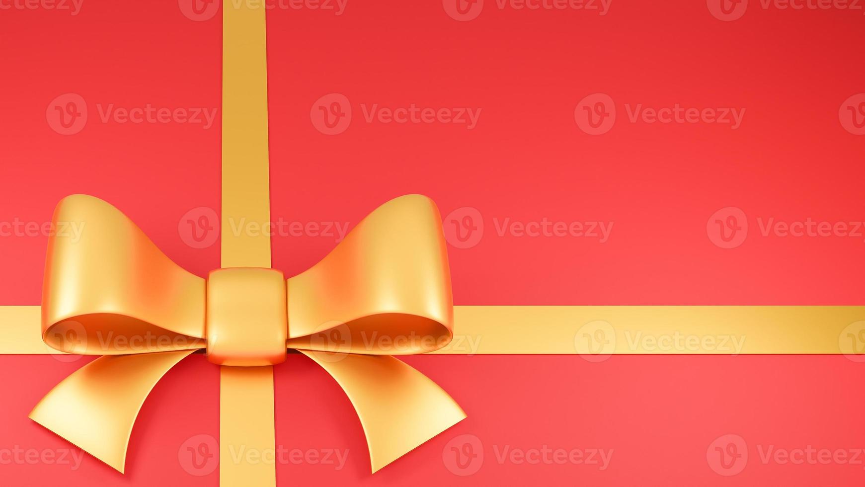 Realistic Golden ribbon and bow on red background.,3d model and illustration. photo