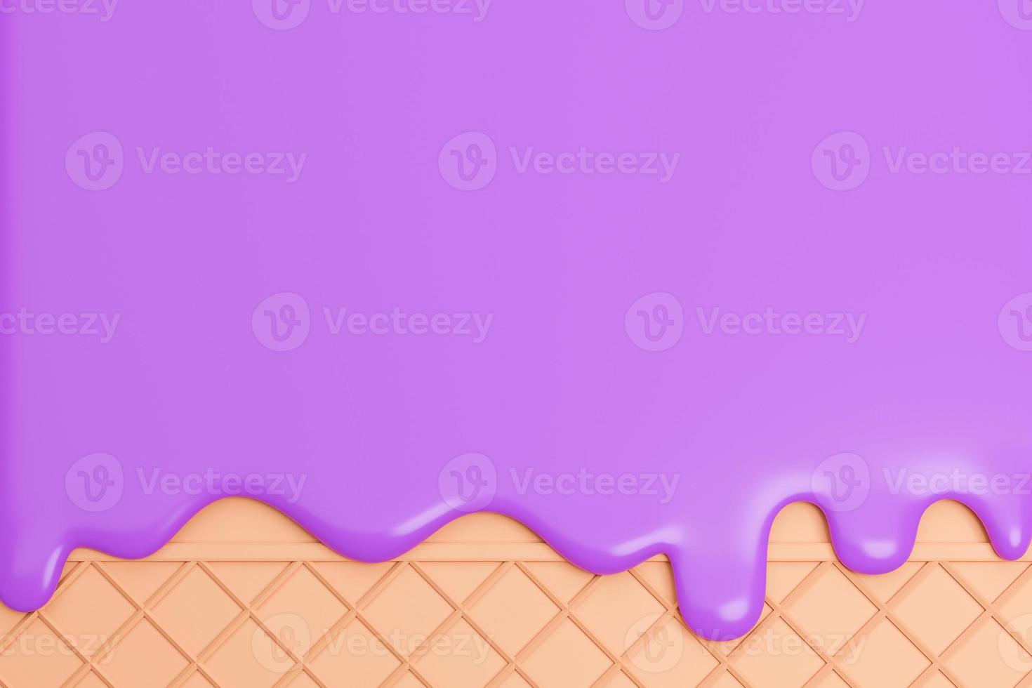 blueberry ice cream Melted on Wafer Background.,3d model and illustration. photo