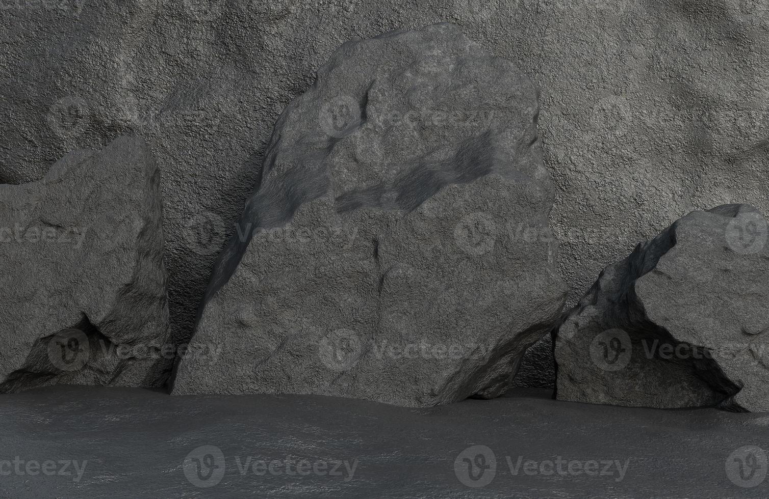 Abstract empty room black stone wall background grunge texture style.,3d model and illustration. photo