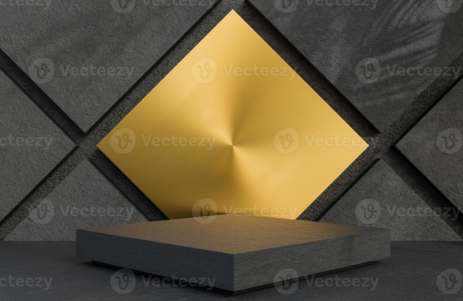 Black stone square podium for product presentation on stone wall background luxury style.,3d model and illustration. photo