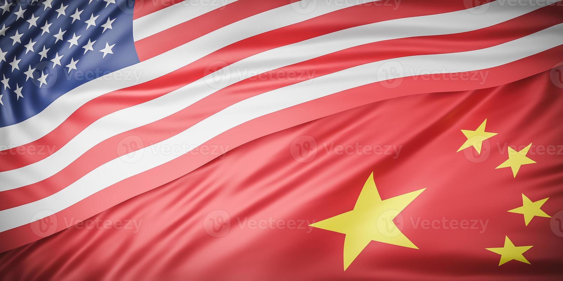 Beautiful American and china Flag Wave Close Up on banner background with copy space.,joining together concept.,3d model and illustration. photo