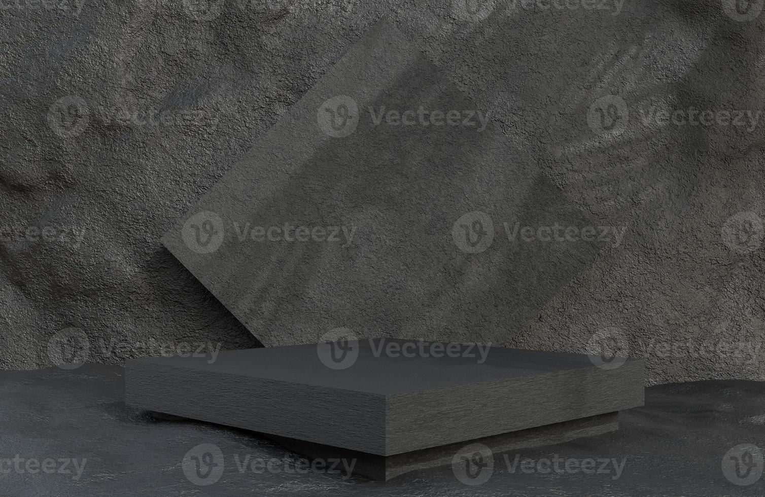 Black stone square podium for product presentation on stone wall background luxury style.,3d model and illustration. photo