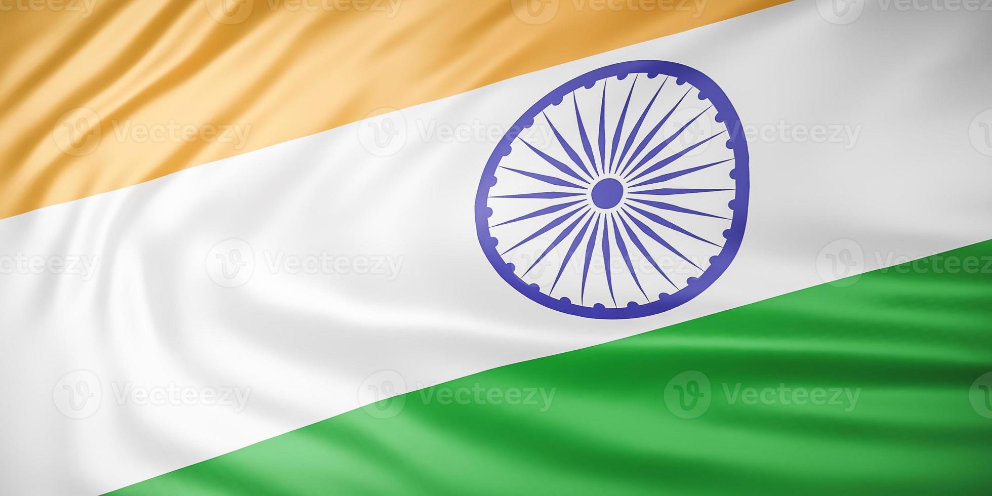 Beautiful India Flag Wave Close Up on banner background with copy space.,3d model and illustration. photo