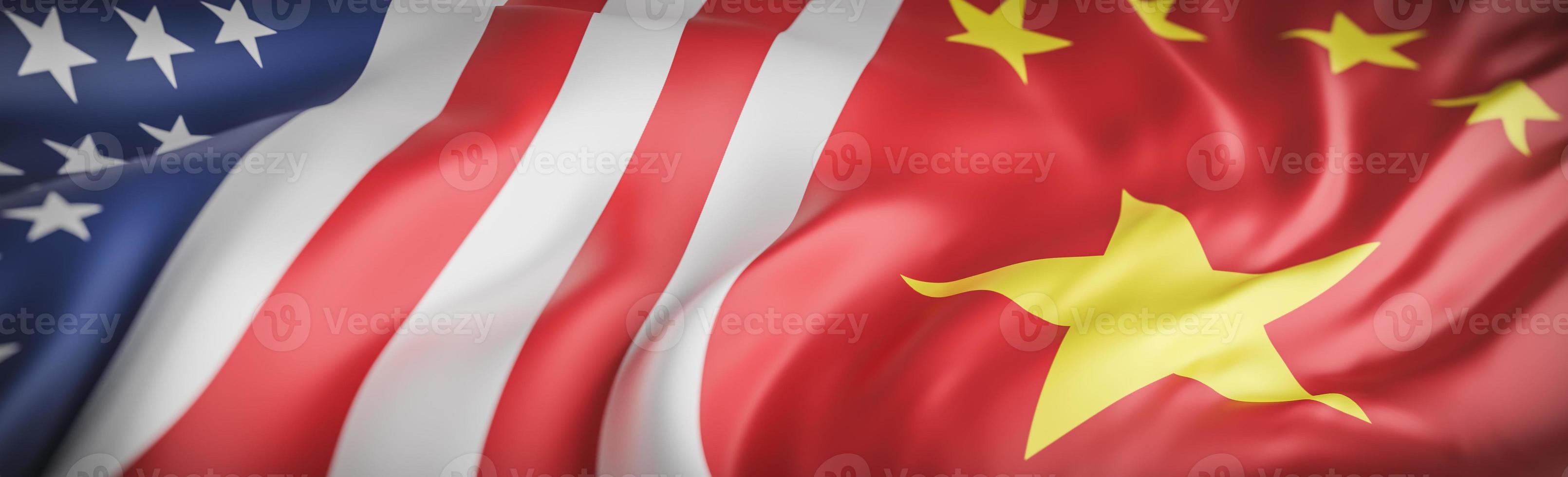 Beautiful American and china Flag Wave Close Up on banner background with copy space.,joining together concept.,3d model and illustration. photo