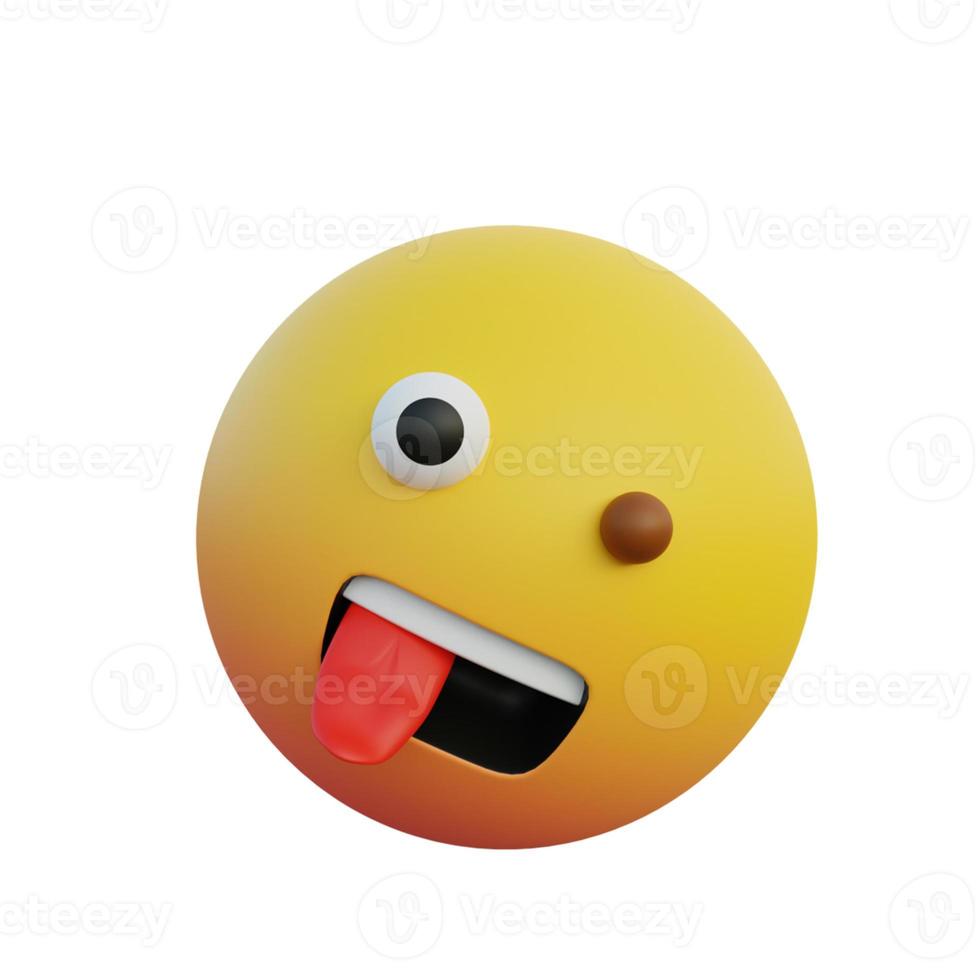 3d illustration freak crazy face emoticon sticking out tongue while rolling photo