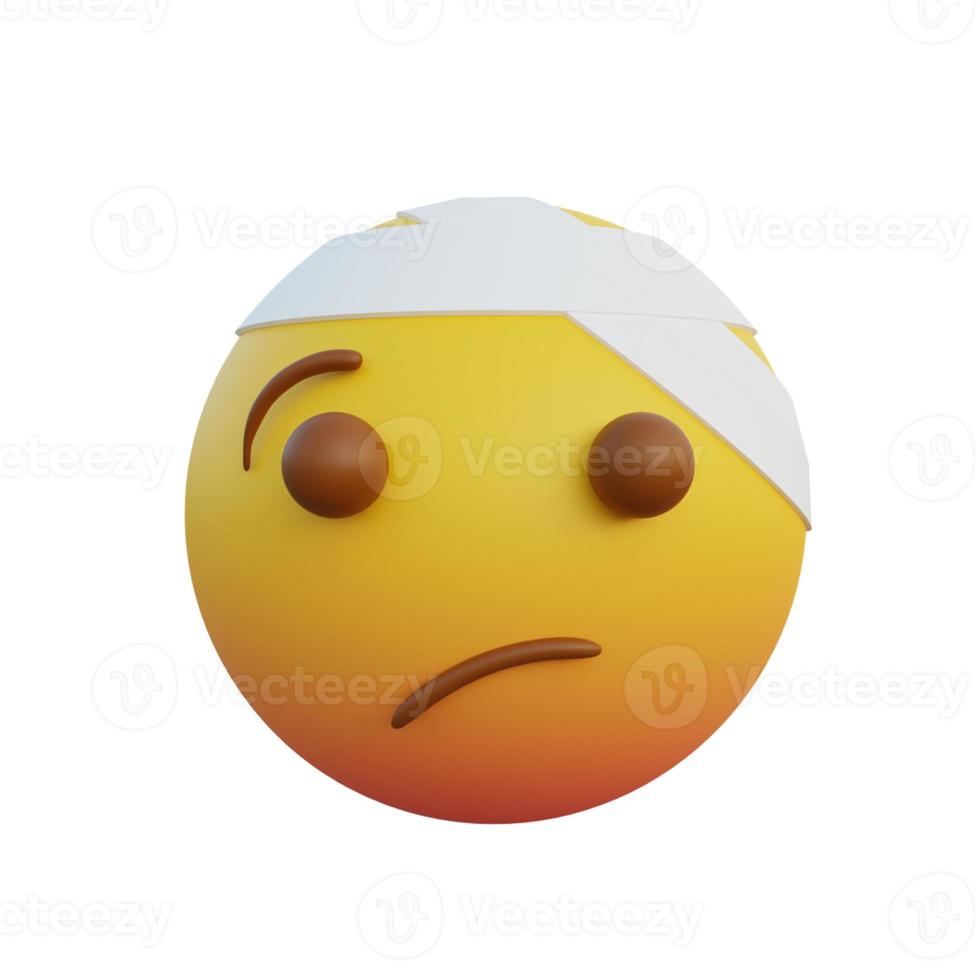 3d illustration Emoticon expression Face with head bandage photo