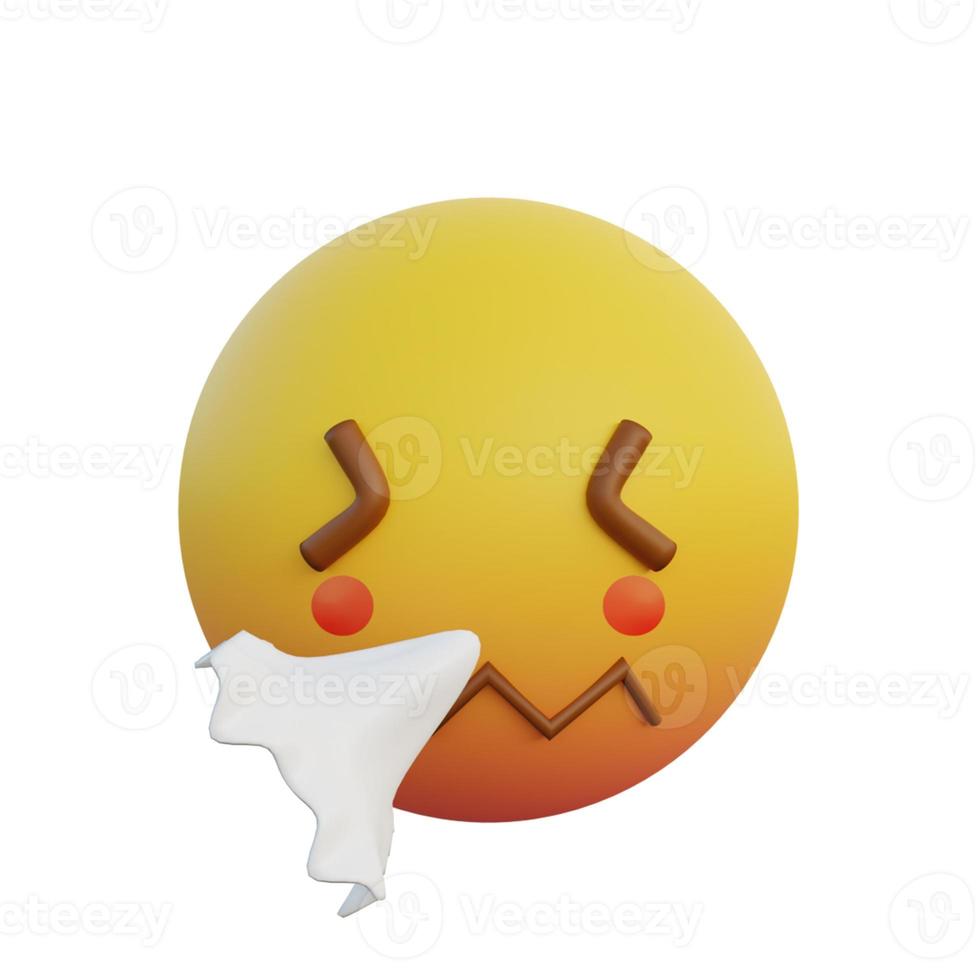 3d illustration Emoticon expression sneezing face with tissue photo