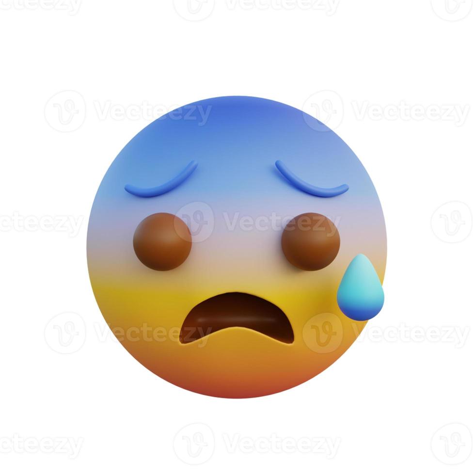 3d illustration Emoticon expression fearful face open mouth and cold sweat photo