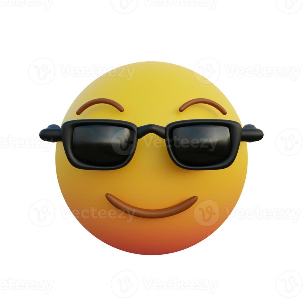 3d ilustración lindo emoticono de expresión sonriente mientras usa gafas de sol foto