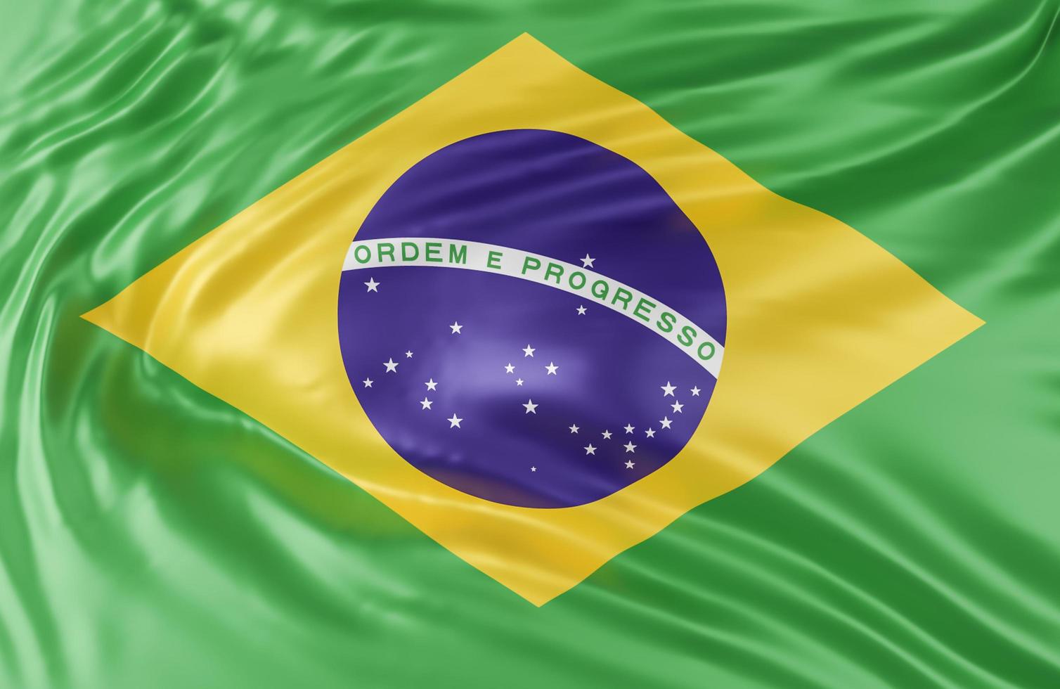 hermosa ola de la bandera de brasil de cerca en el fondo de la pancarta con espacio de copia, modelo 3d e ilustración. foto