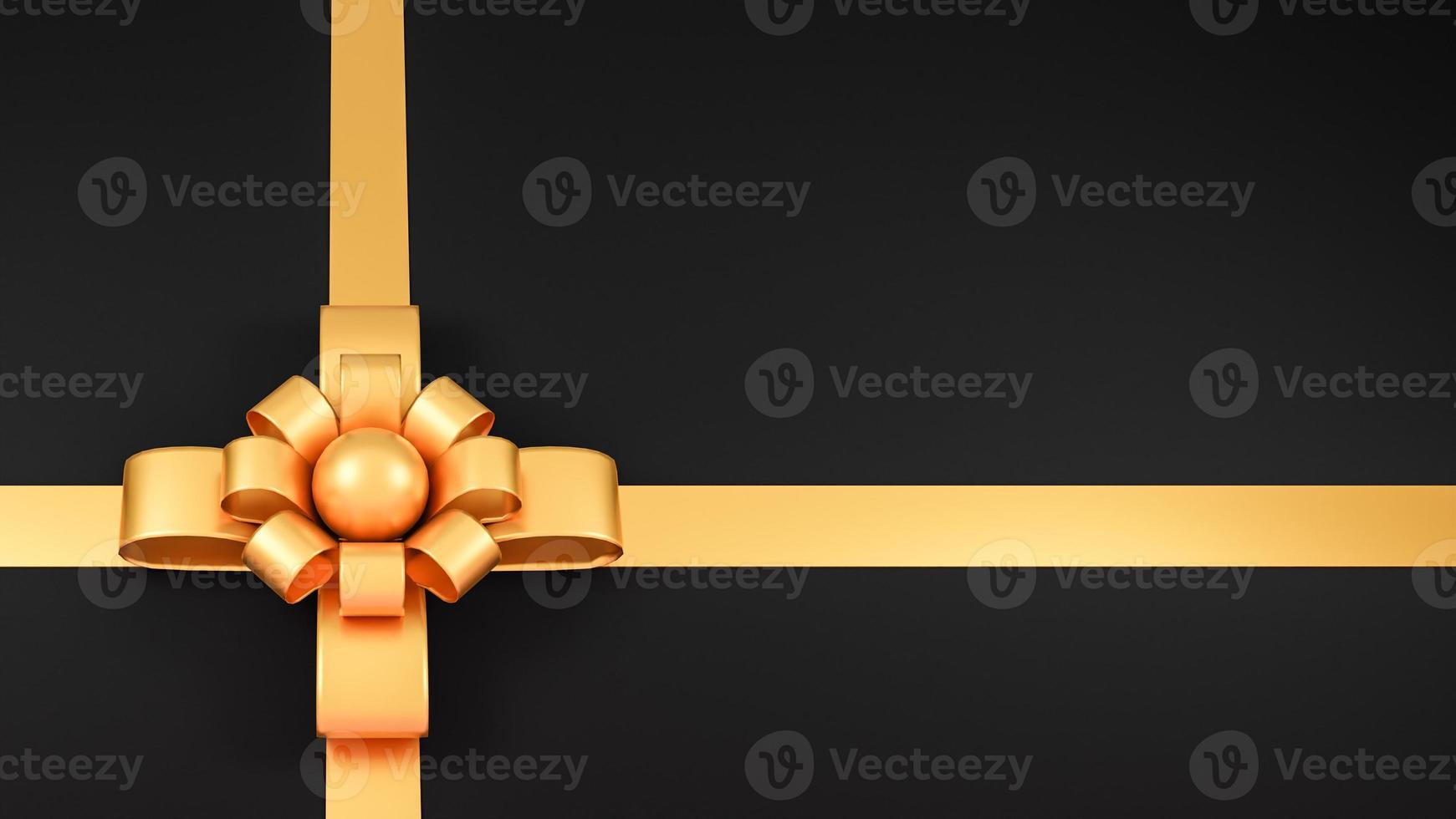 Realistic Golden ribbon and bow on black background.,3d model and illustration. photo