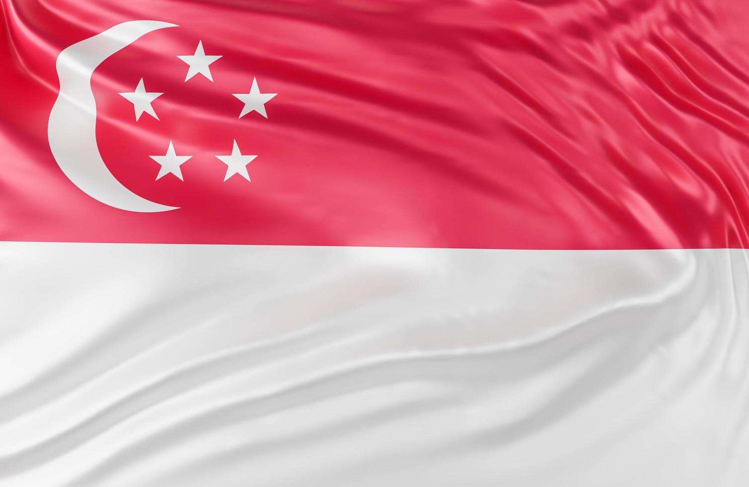 Beautiful Singapore Flag Wave Close Up on banner background with copy space.,3d model and illustration. photo