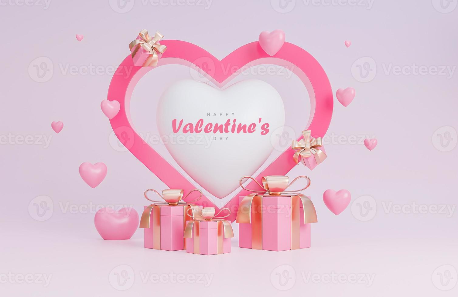 Happy valentine's day paper style with hearts 3d objects on pink background.,3d model and illustration. photo