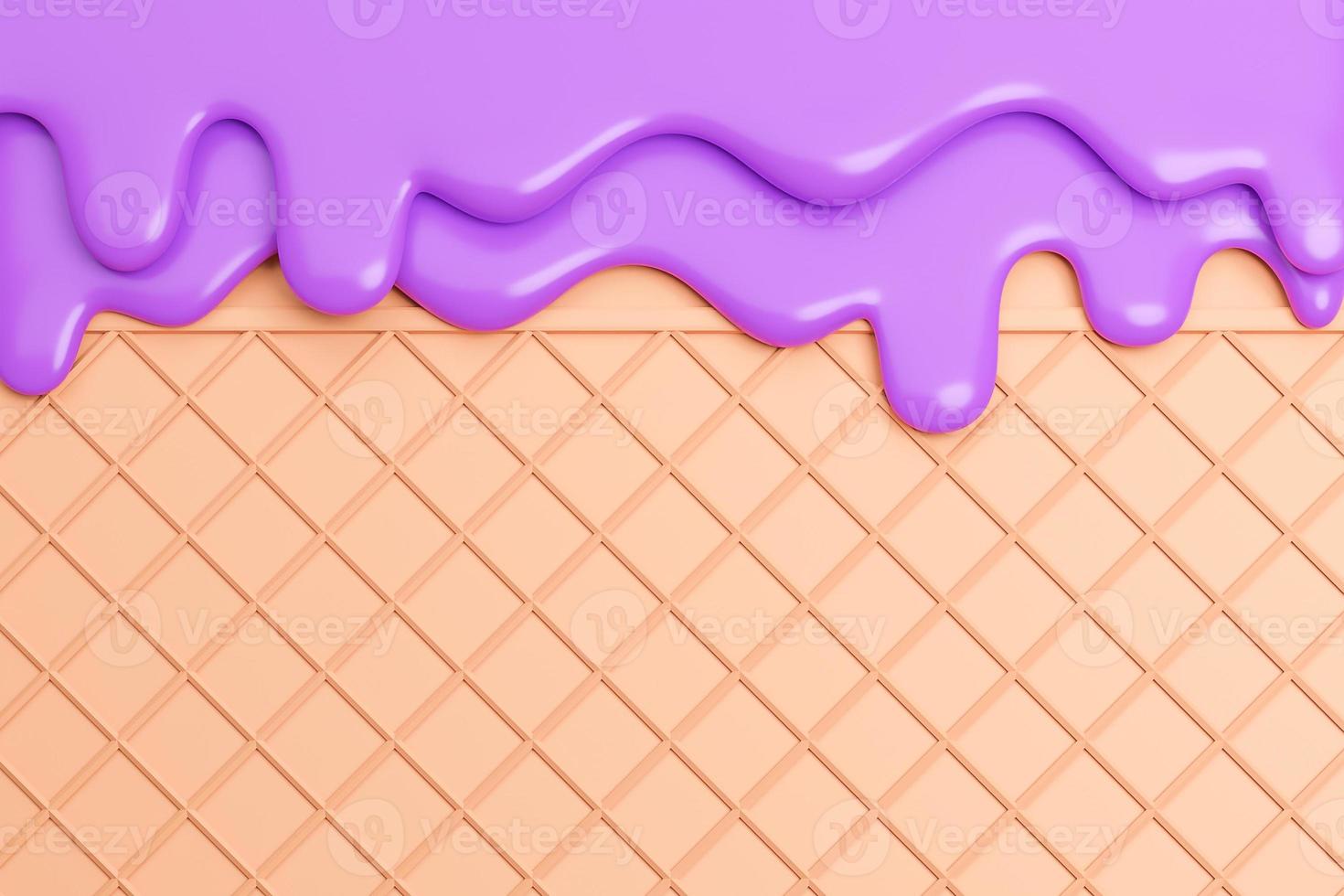 blueberry ice cream Melted on Wafer Background.,3d model and illustration. photo