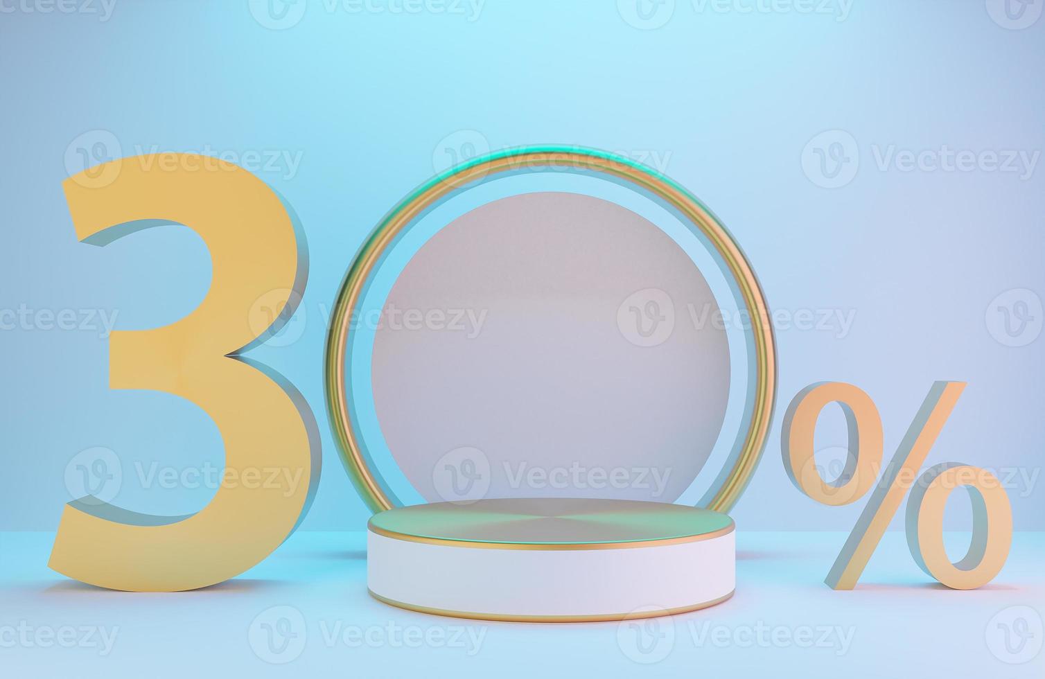 White and Gold podium and text 30 for product presentation and golden arch on white wall with lighting background luxury style.,3d model and illustration. photo