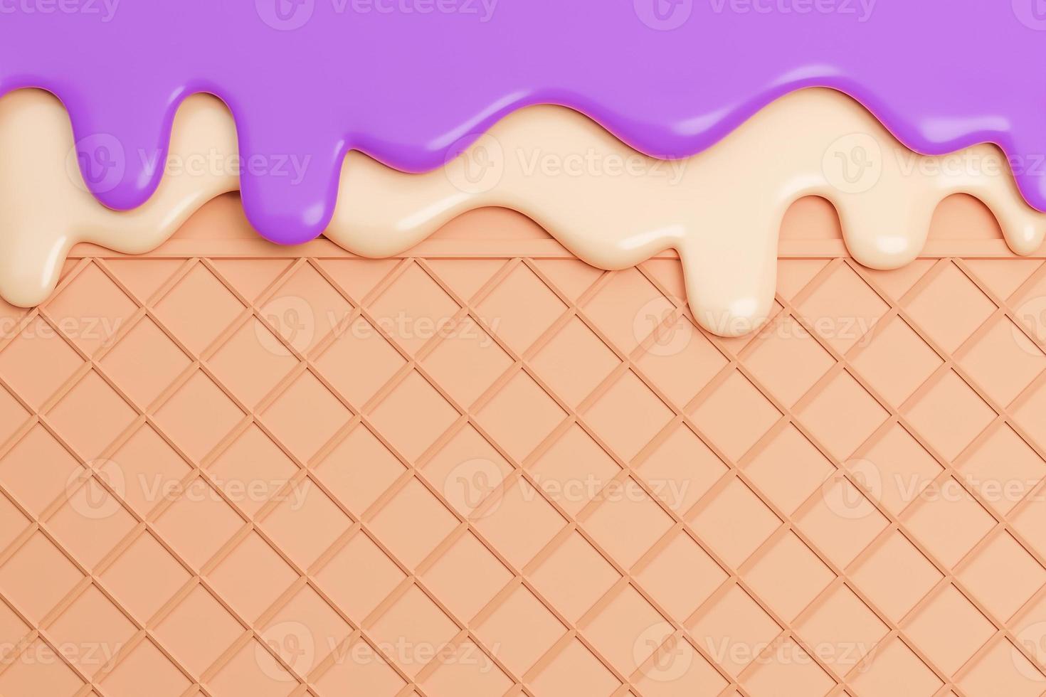 Blueberry and Vanilla Ice Cream Melted on Wafer Background.,3d model and illustration. photo