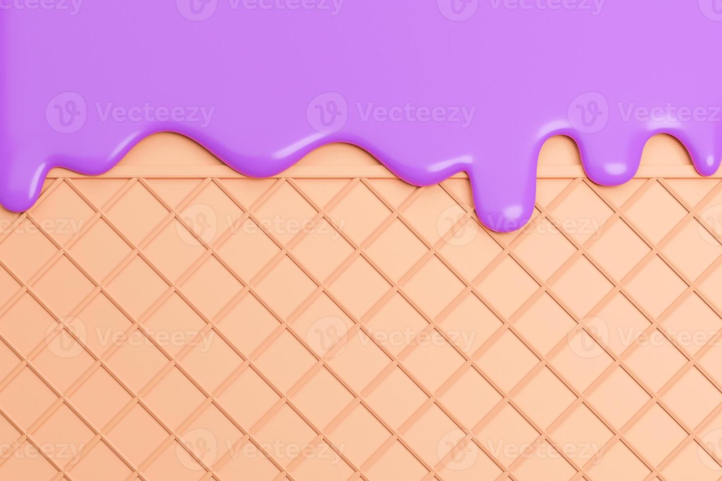 blueberry ice cream Melted on Wafer Background.,3d model and illustration. photo