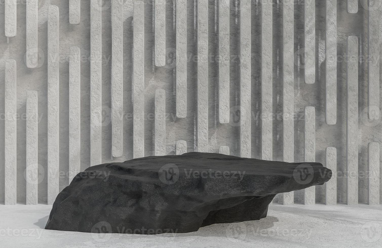 Black stone podium for product presentation on stone wall background luxury style.,3d model and illustration. photo
