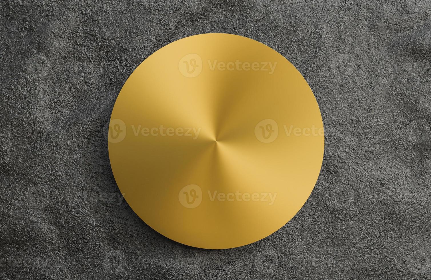 Mock up Golden plate on black stone wall background.,3d model and illustration. photo