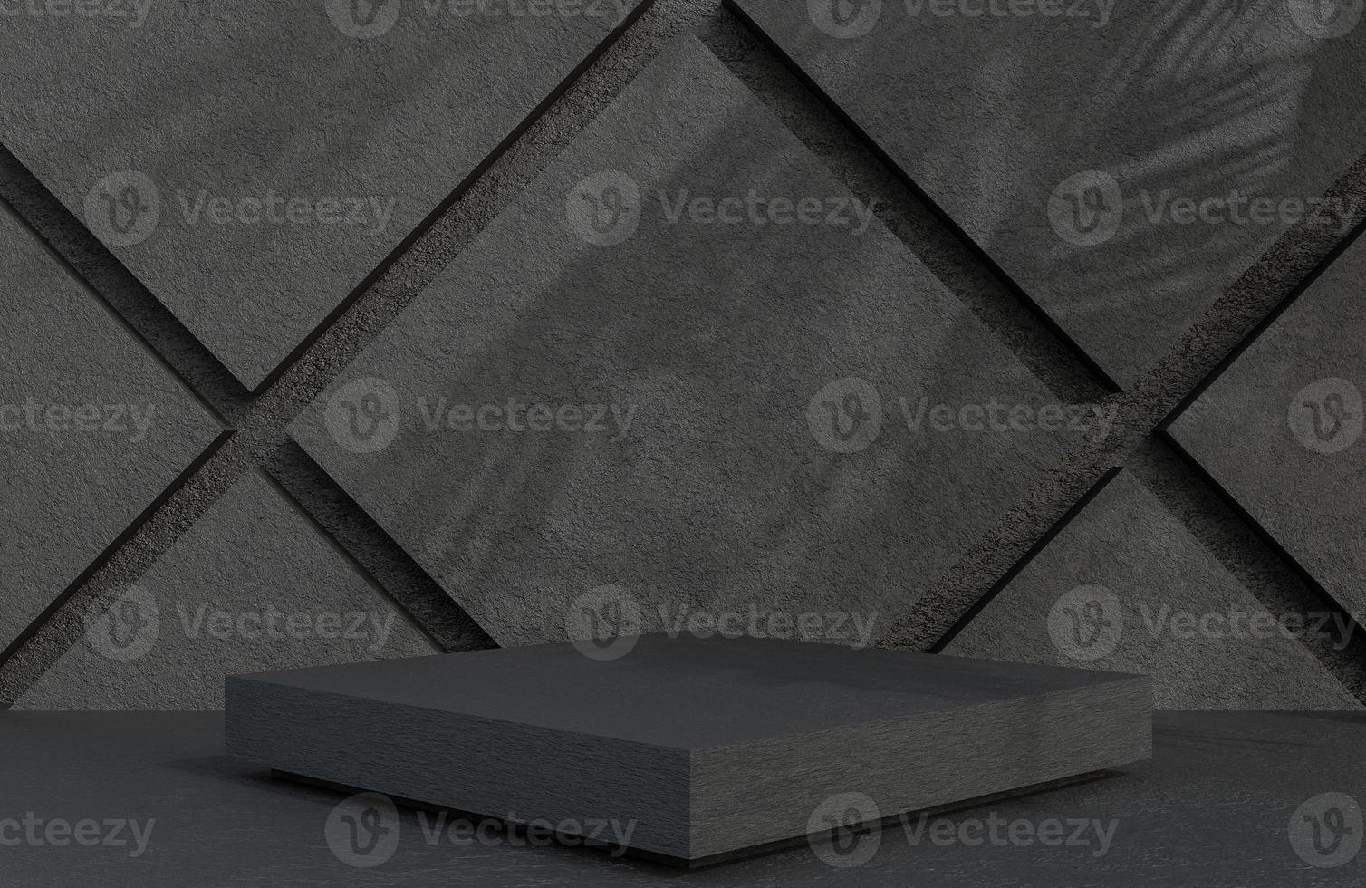 Black stone square podium for product presentation on stone wall background luxury style.,3d model and illustration. photo