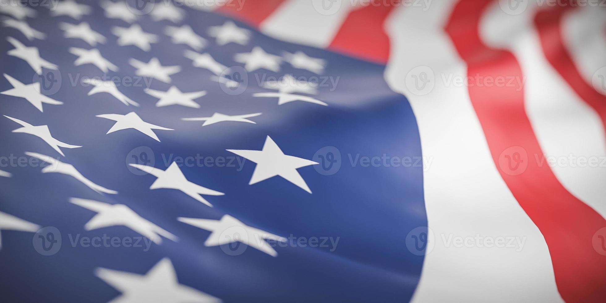 Beautiful American Flag Wave Close Up for Memorial Day or 4th of July on banner background with copy space.,3d model and illustration. photo