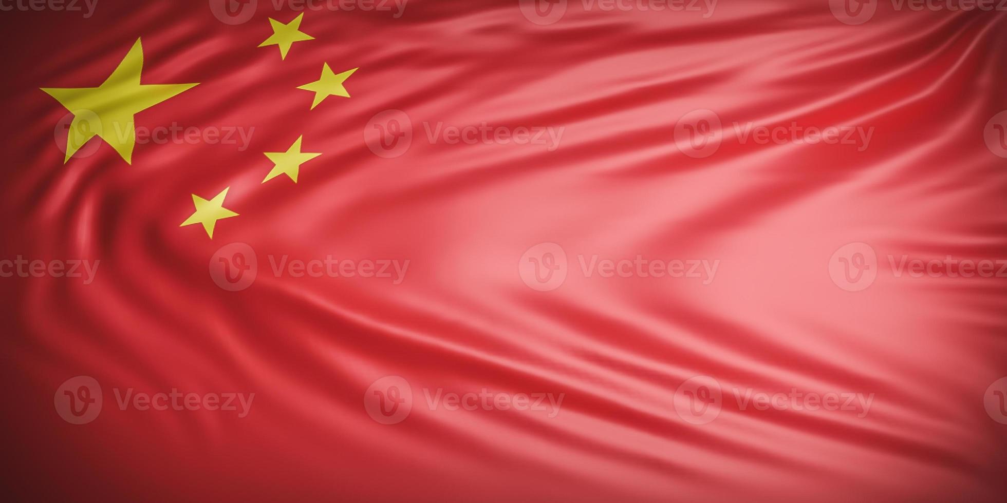 Beautiful China Flag Wave Close Up on banner background with copy space.,3d model and illustration. photo