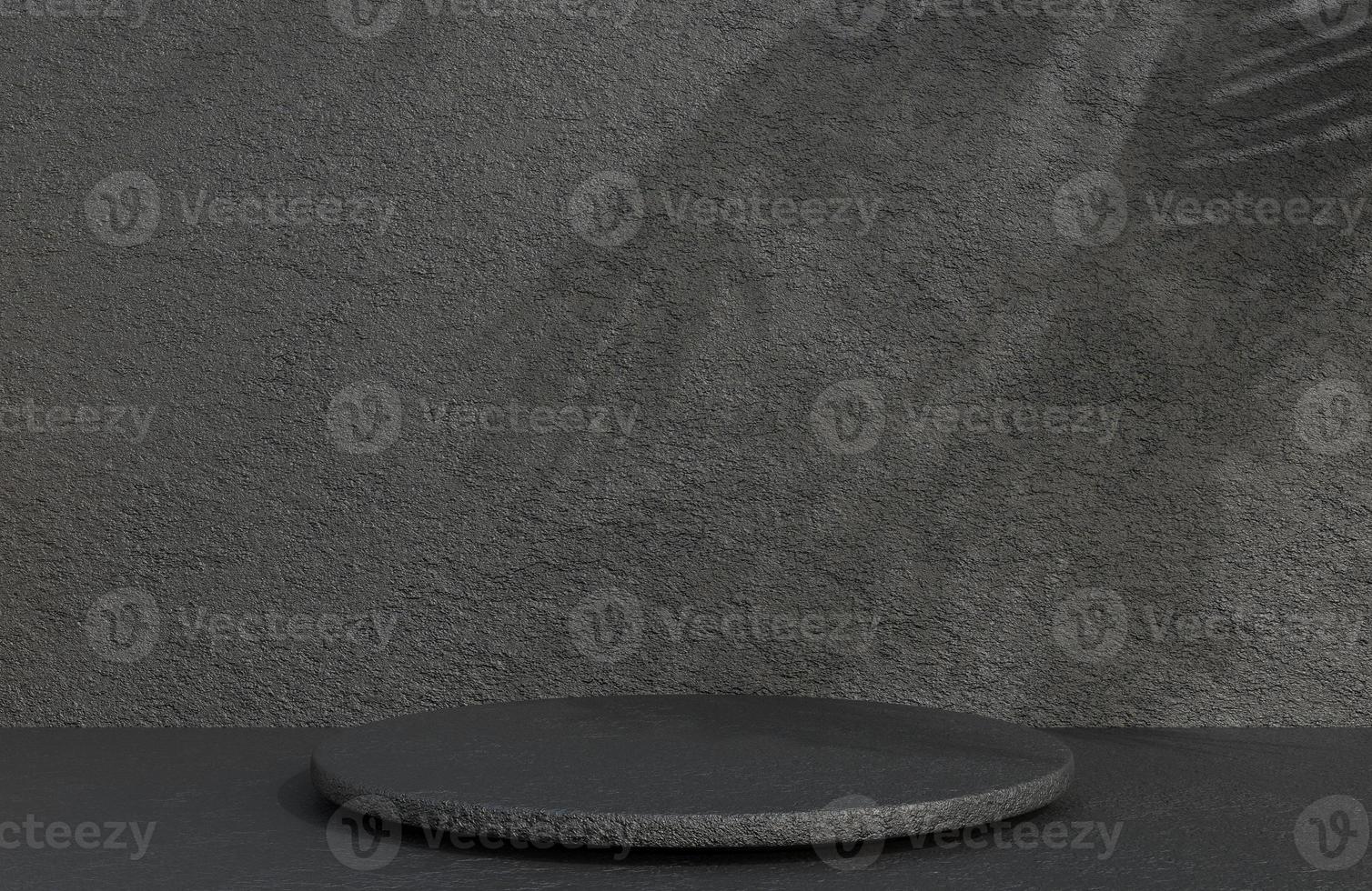 podio de círculo de piedra negra para la presentación del producto en estilo de lujo de fondo de pared de piedra, modelo 3d e ilustración. foto