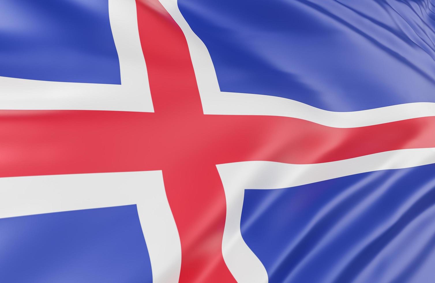 hermosa ola de la bandera de islandia de cerca en el fondo de la pancarta con espacio de copia, modelo 3d e ilustración. foto