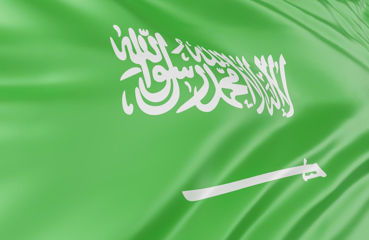 hermosa ola de bandera de arabia saudita de cerca en el fondo de la pancarta con espacio de copia, modelo 3d e ilustración. foto