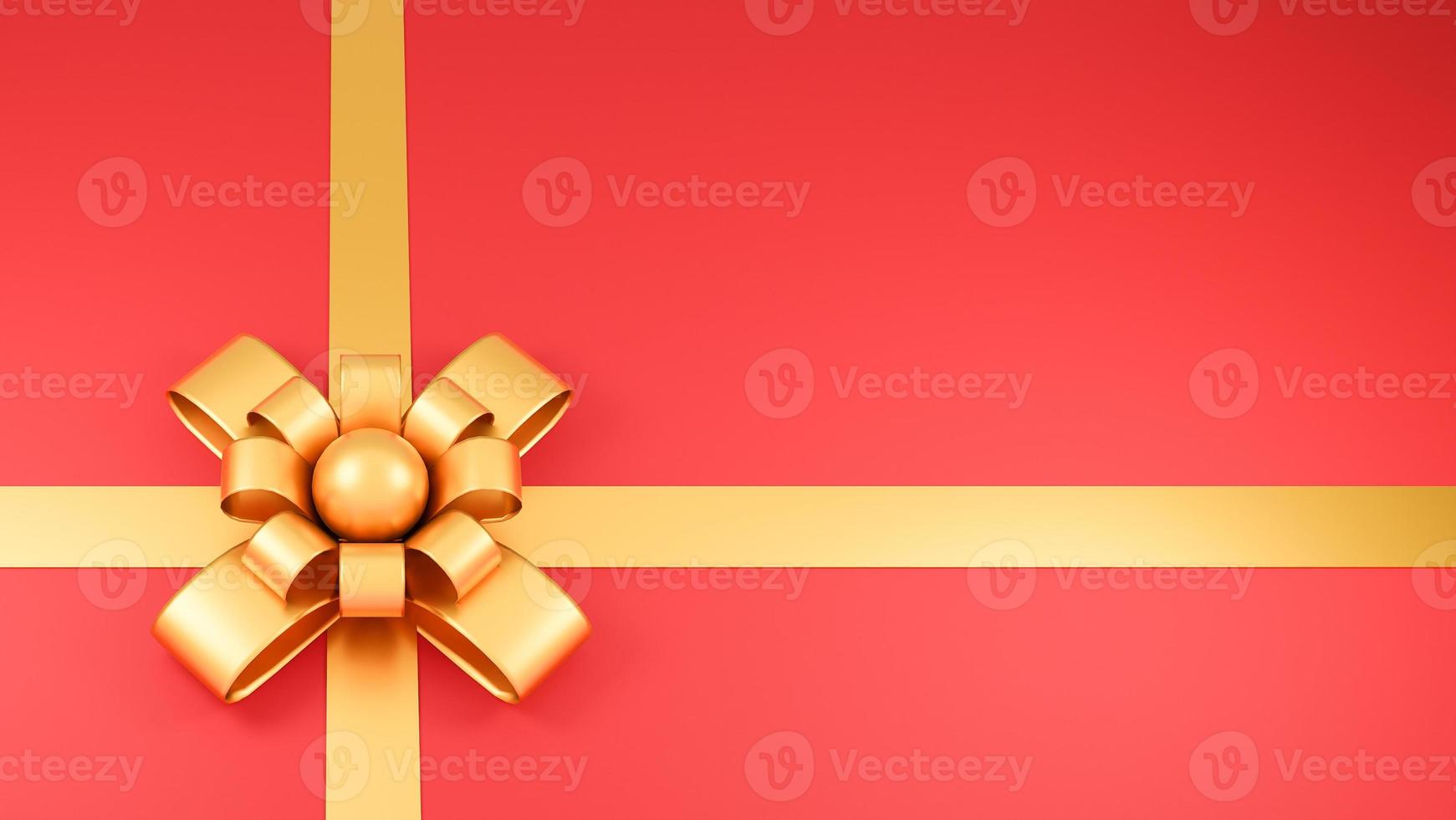 Realistic Golden ribbon and bow on red background.,3d model and illustration. photo
