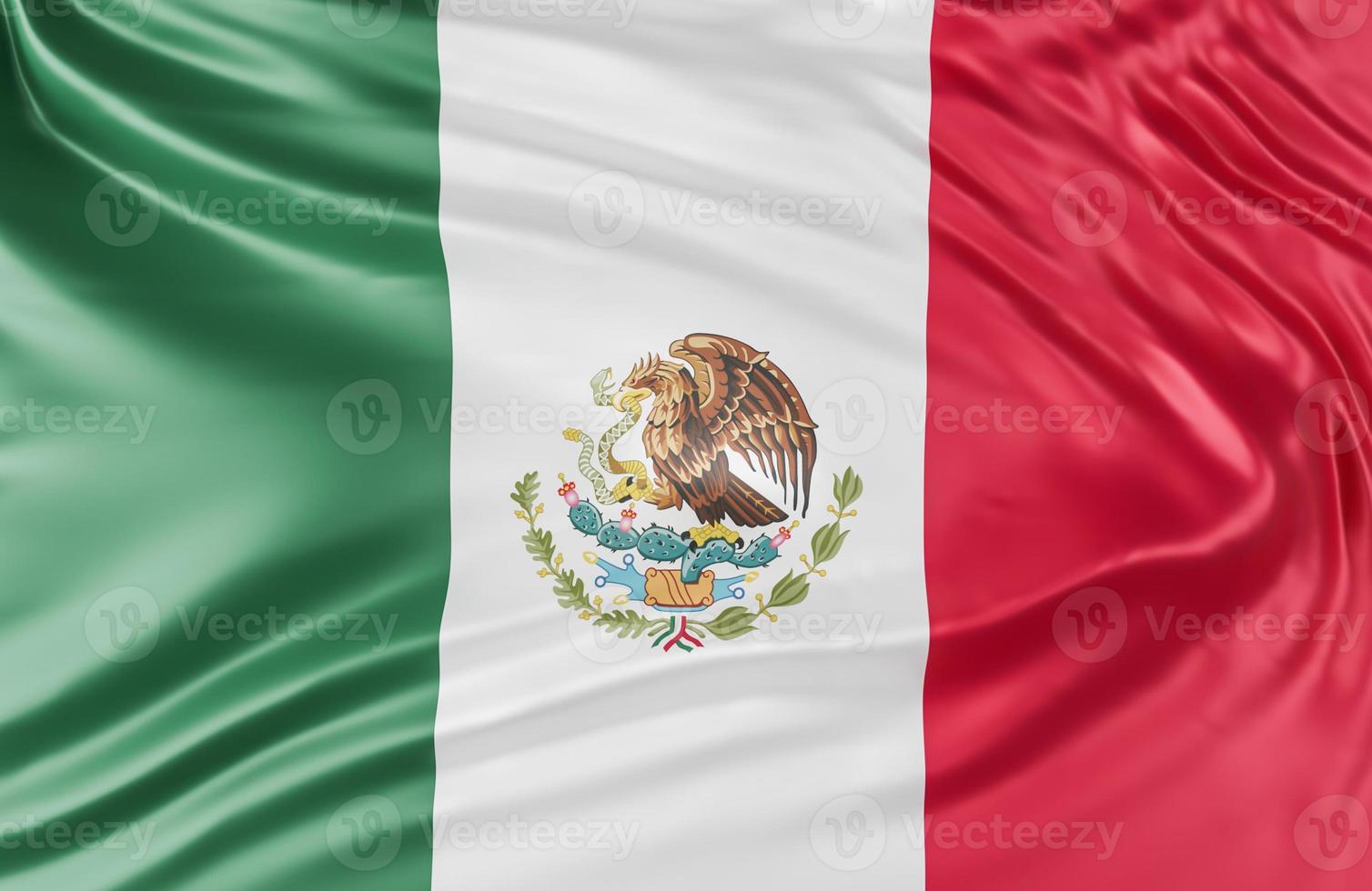 Beautiful Mexico Flag Wave Close Up on banner background with copy space.,3d model and illustration. photo