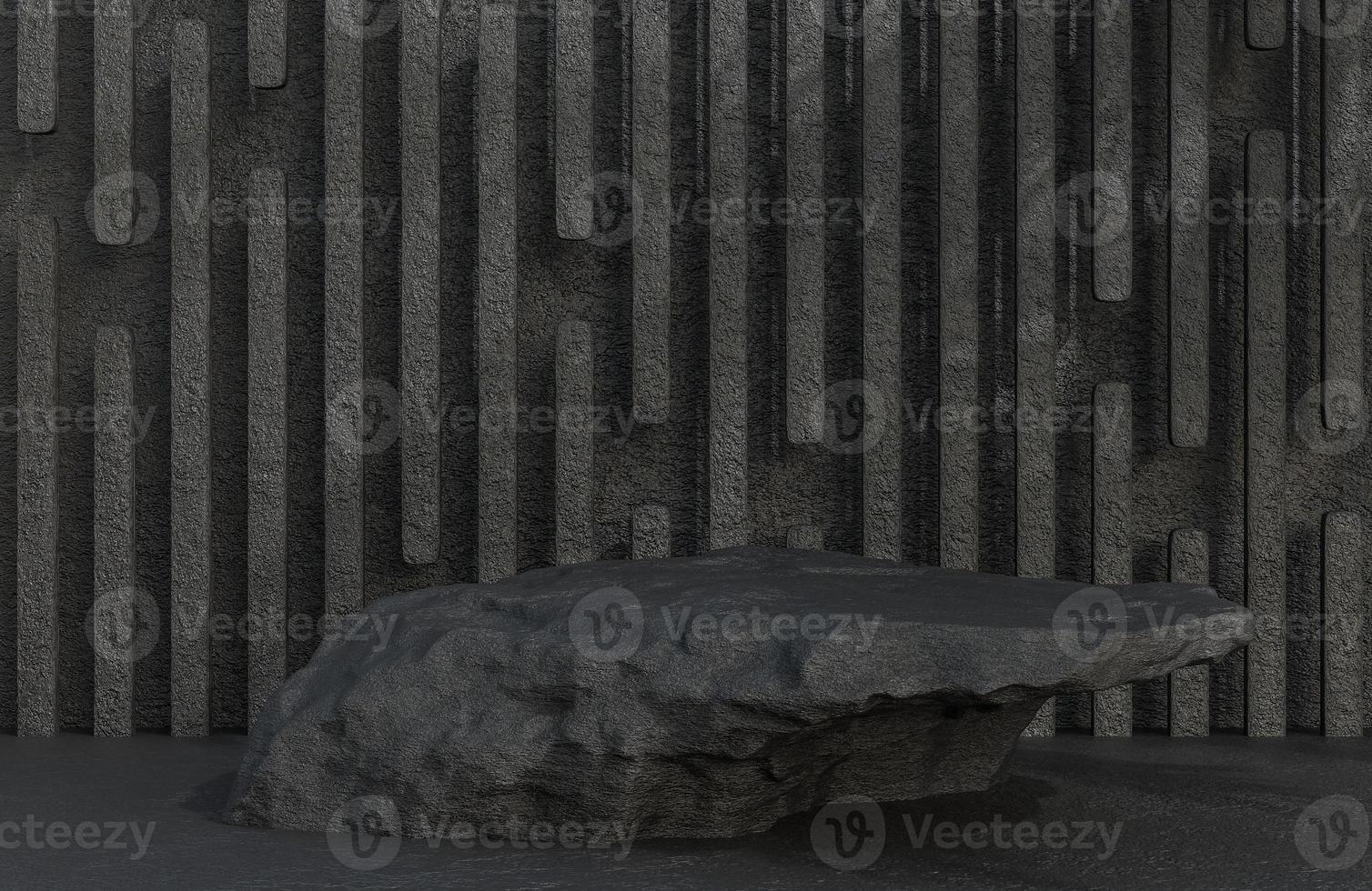 Black stone podium for product presentation on stone wall background luxury style.,3d model and illustration. photo
